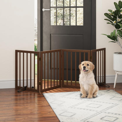 Freestanding Foldable Dog Gate - 4 Panel Room Divider with Metal Support Feet (Black)