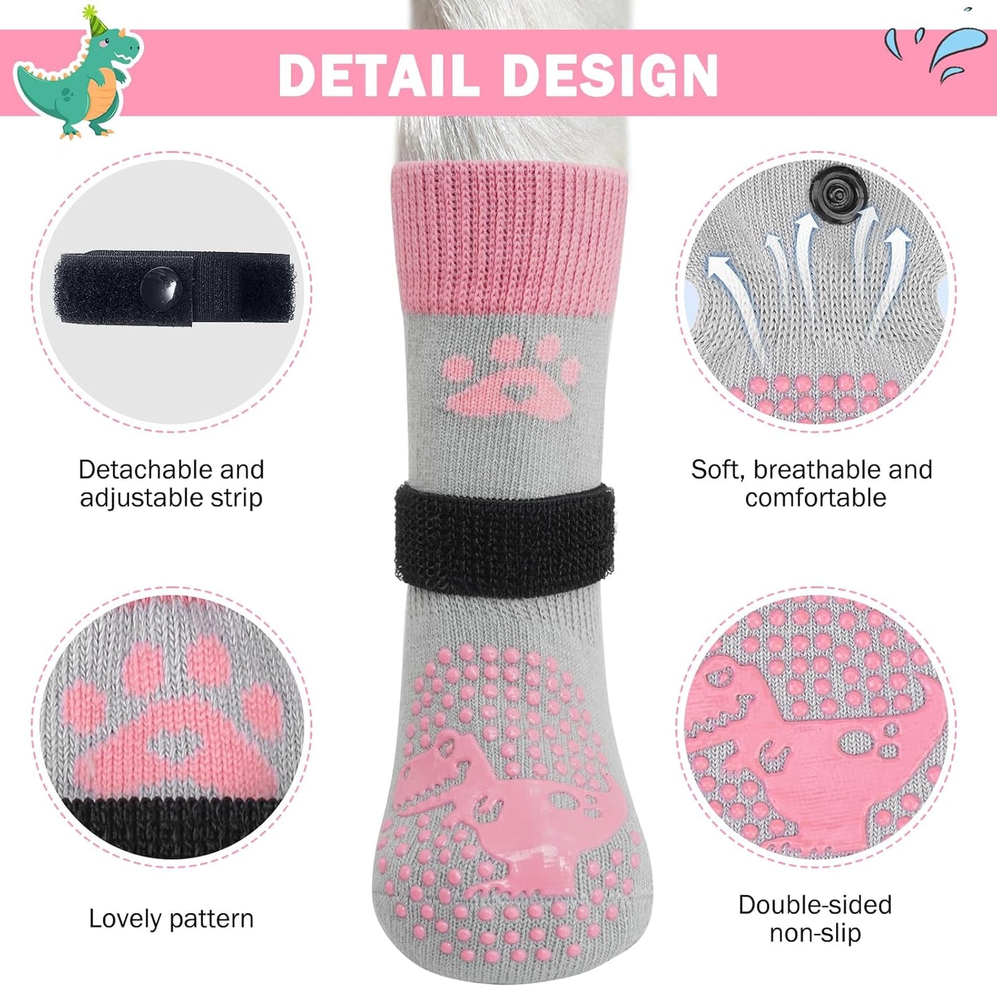 SCENEREAL 6Pcs Anti Slip Dog Socks to Prevent Licking Paws for Hot/Cold Pavement, Dog Grippy Socks for Hardwood Floors, Dog Shoes for Boots & Paw Protectors for Puppy Small Medium Large Senior Dogs