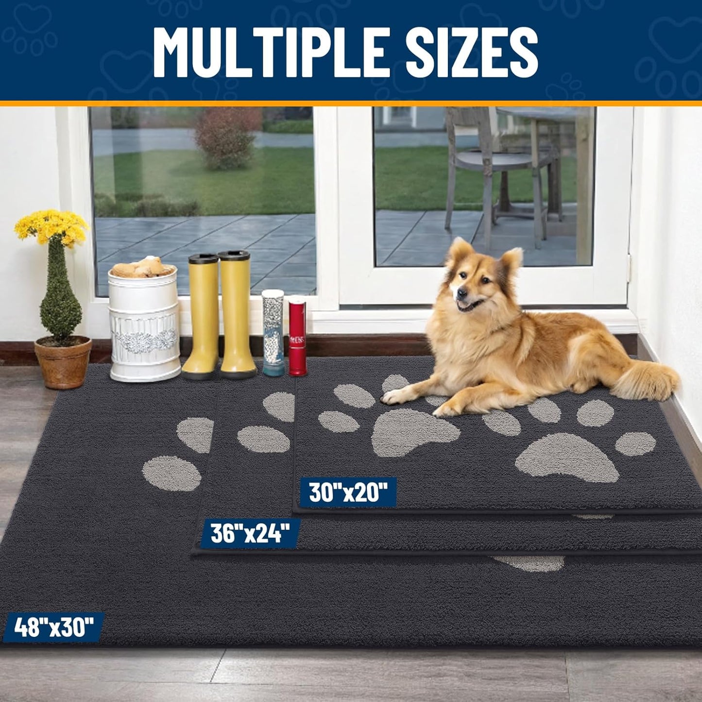 Smiry Dog Door Mat for Muddy Paws, Absorbs Moisture and Dirt, Low-Profile Entryway Mat with Non-Slip Backing, Entry Indoor Outdoor Doormat for Inside Floor (30x20 Inches, Grey, Striped)