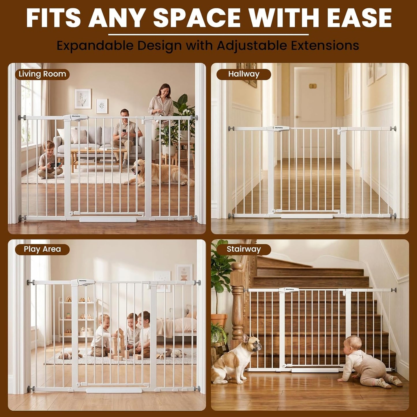Mumeasy 36" High Extra Tall Dog Gate, 29.6"-40.5" Wide Pressure Mounted Tall Baby Gate for Dog, Auto Close Pet Gate with Door for Stairs,Doorways,House,Black