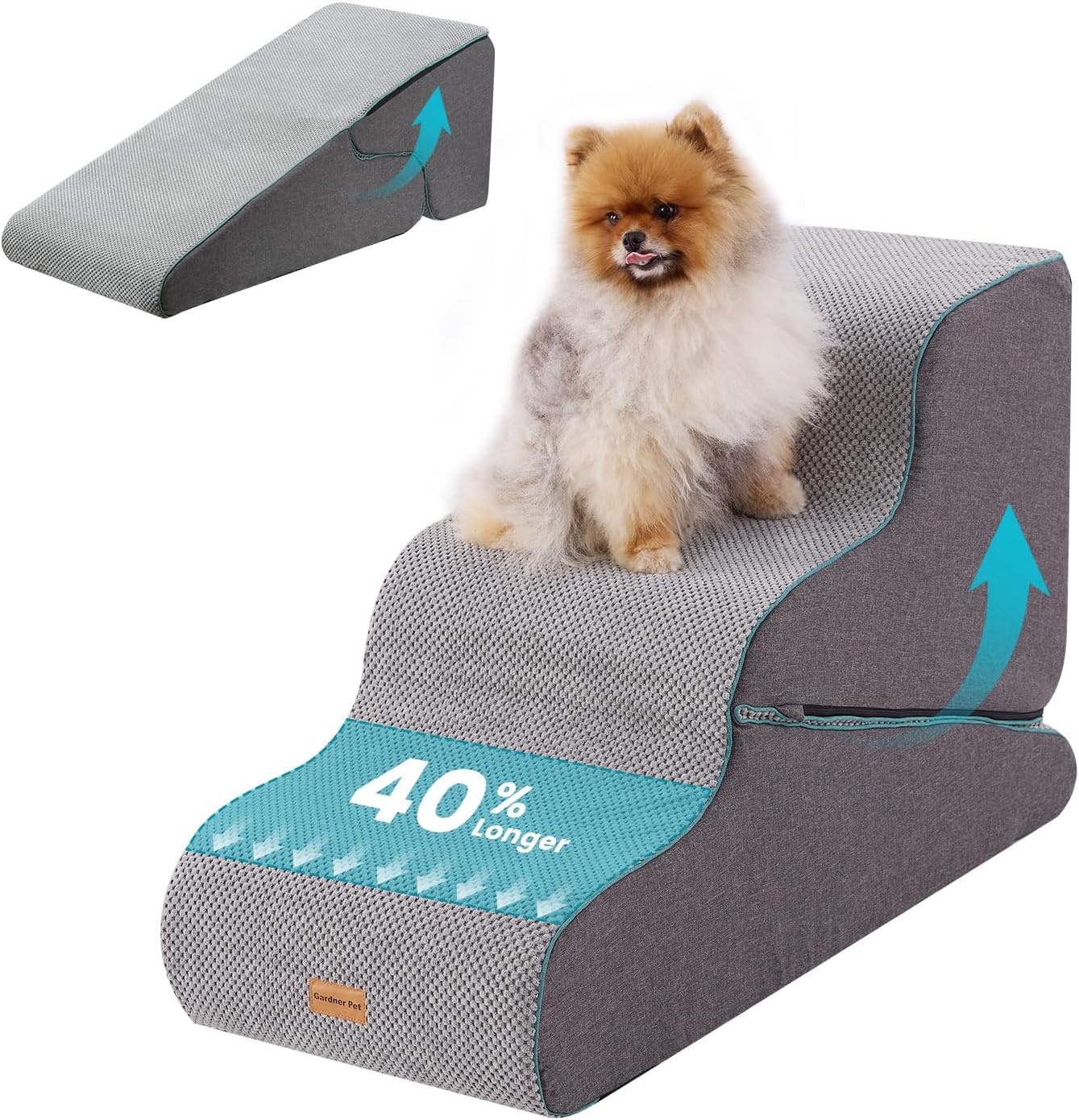Gardner Pet 4-Step Dog Stairs for Small Dogs 18.5" H, Curved 4-Step Pet Stairs, Dog Steps for High Bed (18-20 in), Couch with Durable Non-Slip Waterproof Fabric Cover and CertiPUR-US Certified Foam