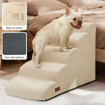 Aodisman Dog Ramp and Stairs for Small Dogs & Cats,3-Step Pet Stairs for Couch Sofa and Chair,Indoor Anti-Slip Dog Stairs for Old Cats and Puppy,Beige