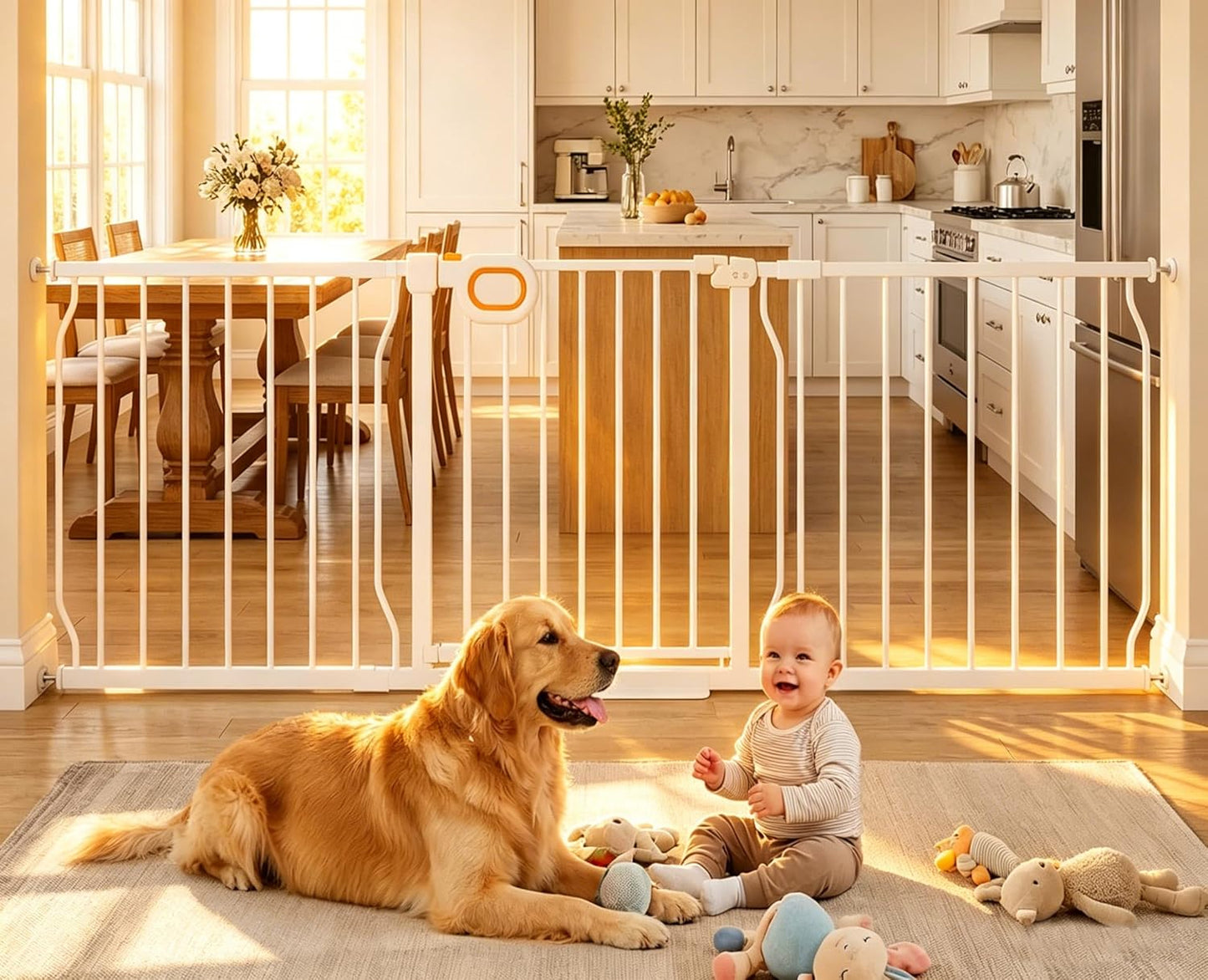 Baby Gates Extra Wide for Doorways 90.6-95.2 Inch Extra Wide Pressure Mounted Baby Dog Gate for the House Indoor Large Openning Metal Safety Gate No Drilling with Walk-Through Door,Black