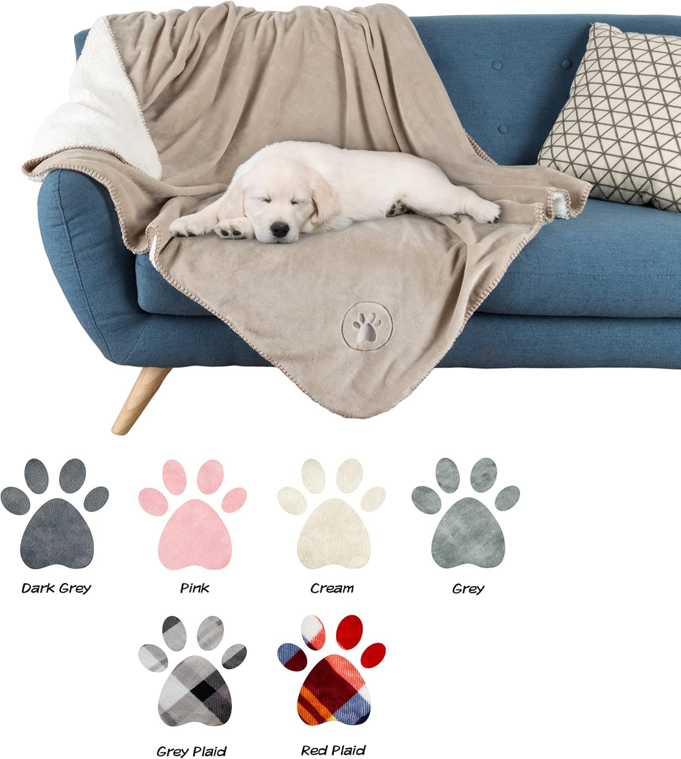 Waterproof Pet Blanket - 50x60-Inch Reversible Sherpa Fleece Throw Protects Couches, Cars, and Beds from Spills, Stains, and Fur by PETMAKER (Gray)