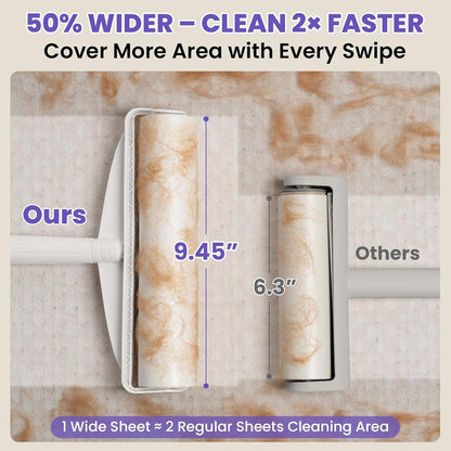 Large Lint Rollers for Carpet: Sticky Rollers for Floor DELOMO 9.45 in with 3 Extendable Handle, Long Handle Sticky Mop for Cleaning Carpets, Cars, Bedding, Couches, and Pet Hair - for Pet Homes