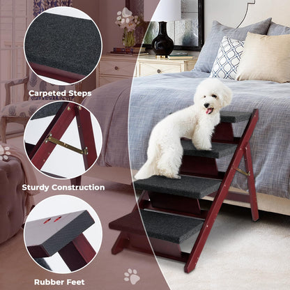 BRIKY Wooden Dog Stairs/Steps 19.5”H - Foldable 3 Steps Dog Steps for High Bed Couch Cars, Non-Slip Pet Stairs for Small Large Medium Dogs and Cats, No Assembly Required
