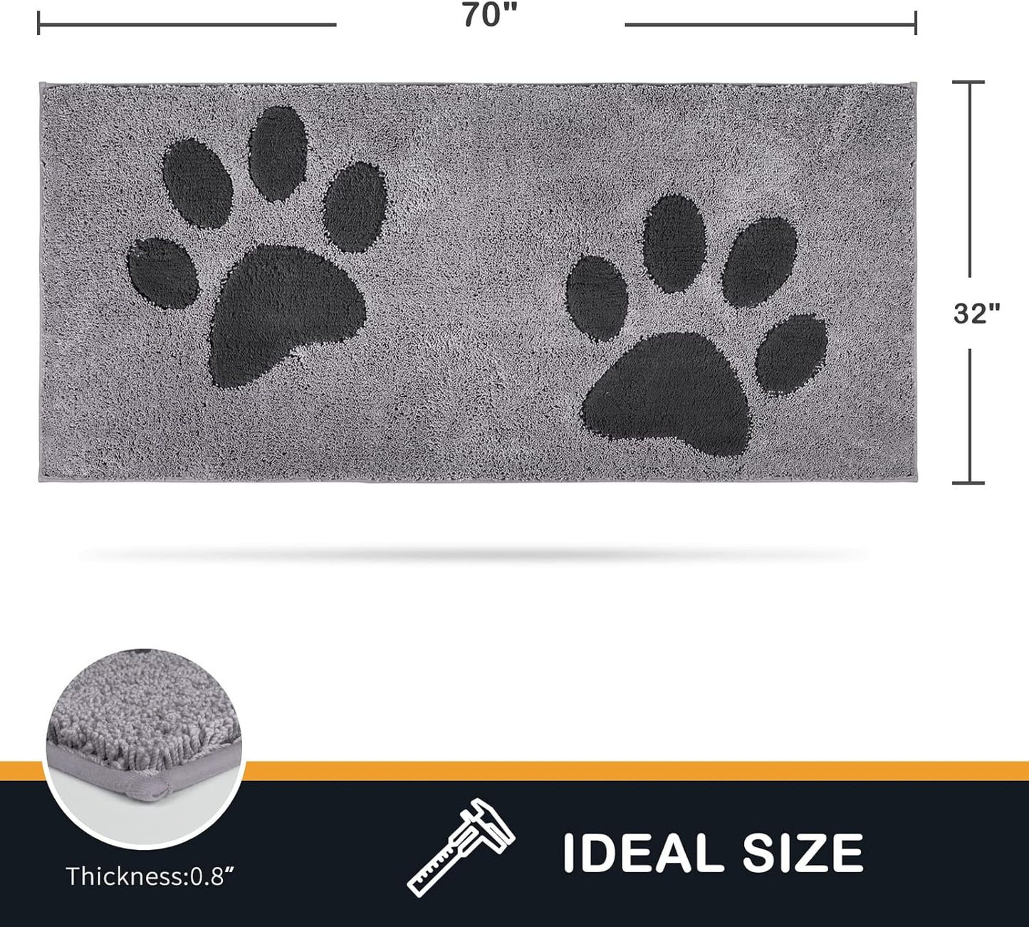 PURRUGS Dirt Trapping Door Mat 20" x 31.5", Non-Skid/Slip Machine Washable Microfiber Entryway Rug, Dog Doormat, Super Absorbent Welcome Mat for Muddy Wet Shoes and Paws, Grey