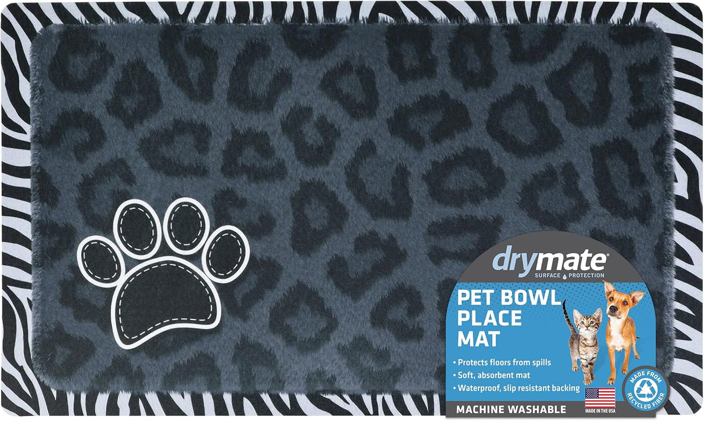 Drymate Pet Bowl Placemat, Dog & Cat Food Feeding Mat - Absorbent Fabric, Waterproof Backing, Slip-Resistant - Machine Washable/Durable (USA Made) (12” x 20”) (Indigo)
