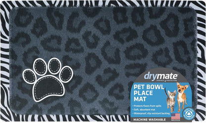 Drymate Pet Bowl Placemat, Dog & Cat Food Feeding Mat - Absorbent Fabric, Waterproof Backing, Slip-Resistant - Machine Washable/Durable (USA Made) (12” x 20”) (Indigo)
