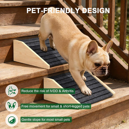 TIMHAKA 2 Pack Dog Ramp for Stairs, Upgraded Widened Non-Slip Dog Stairs for Small Medium Dogs, Wooden Pet Steps for Staircase, Steps and Stairs Assist for Injured & Aged Pets