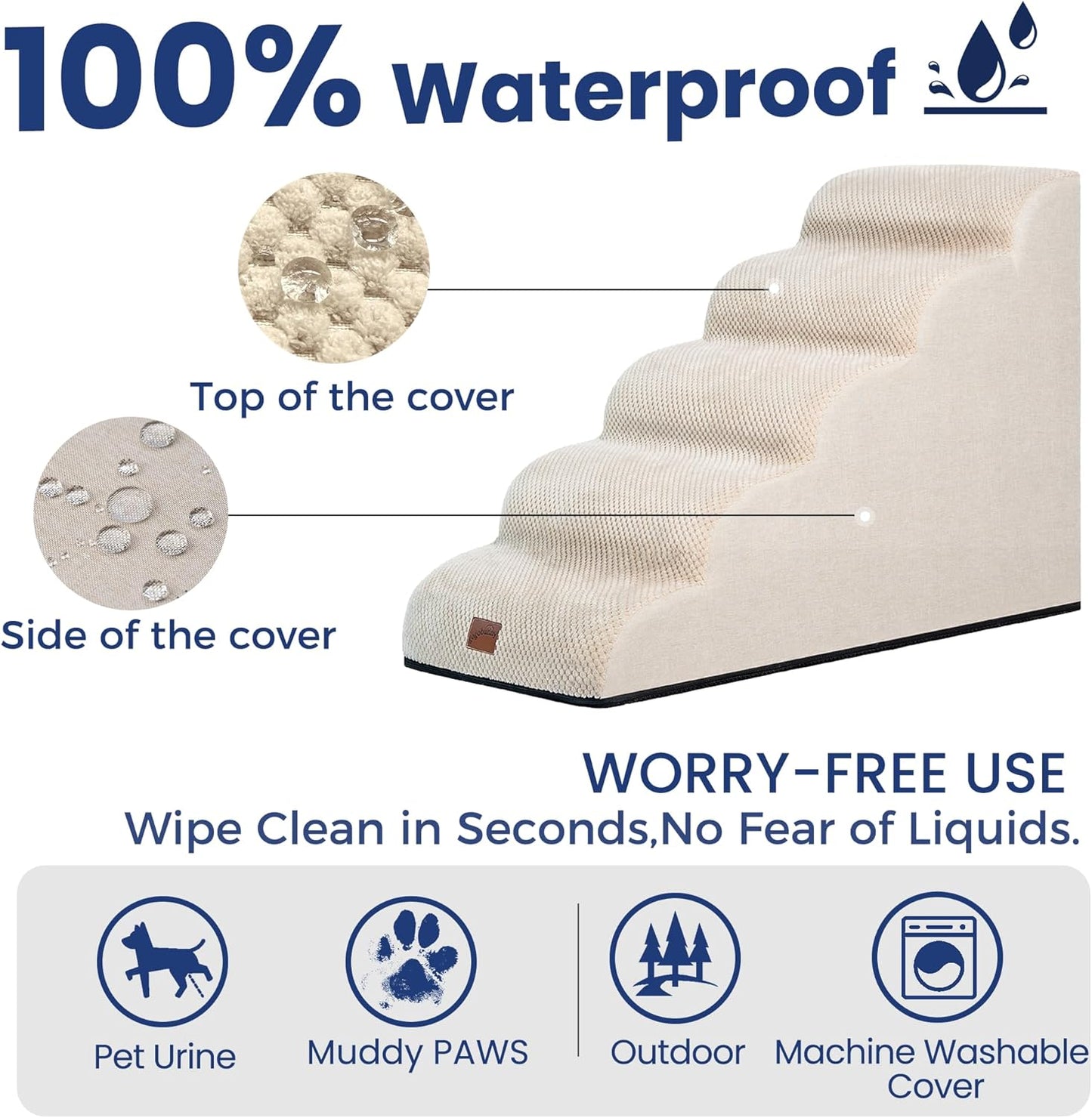GoGoBunny Ramp Dog Stairs for Couch Sofa and Chair 15.7" H, 3-Step Pet Steps for Small Dogs and Cats, Non-Slip Waterproof Fabric Cover, Stable and Balanced Indoor Step, Pets Friendly, Grey