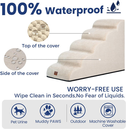GoGoBunny Ramp Dog Stairs for Couch Sofa and Chair 15.7" H, 3-Step Pet Steps for Small Dogs and Cats, Non-Slip Waterproof Fabric Cover, Stable and Balanced Indoor Step, Pets Friendly, Grey