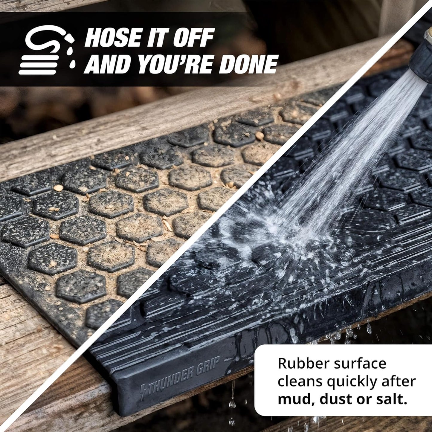 Rubber Stair Treads Outdoor 48"x10" 4-Pack - Heavy-Duty Outdoor Stair Treads Non-Slip Weather Resistant - Exterior Rubber Mats for Wooden Steps - Anti Slip Step Covers by Thunder Grip