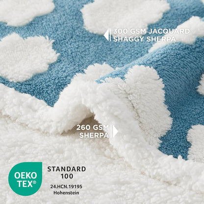 LE SURE Waterproof Dog Blanket for Large Dogs - Washable Double Sided Dog Blankets with Warm Jacquard Shag and Soft Sherpa Fleece, Pet Cat Blanket for Couch Protection, 3D Textured Cloud, Green