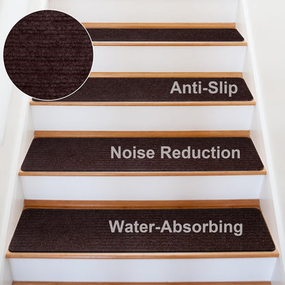 Extra Wide Non Slip Stair Treads for Wooden Steps – 15 Pack 9" x36'' Extra Wide Carpet Runners with Reusable Adhesive, Step Pads for Dogs, Kids, Seniors, Machine Washable – Geige