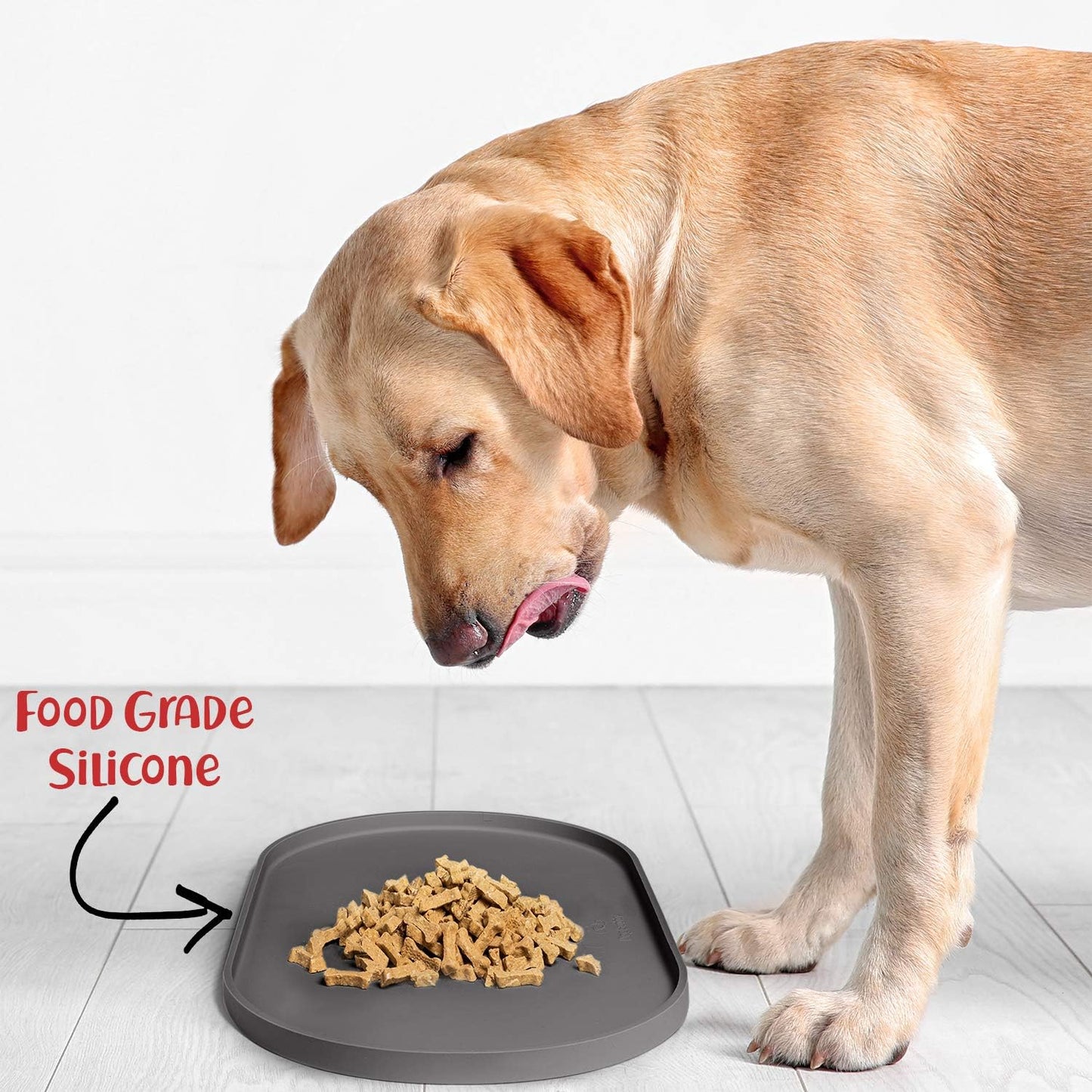 DogBuddy Dog Food Mat - Waterproof Dog Bowl Mat, Silicone Pet Mat for Food and Water Bowls, Nonslip Pet Feeding Mat with Edges, Dogs Food Mats for Floors, Puppy Supplies (Small, White Sand)