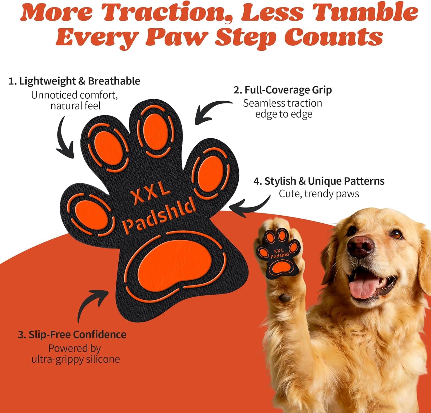 Anti Slip Dog Paw Pads for Senior Dogs - Paw Grips for Hardwood Floors, Enhanced Balance Traction Pads, Breathable Pet Paw Stickers Protectors for Dogs 7 Sets (28 Pcs) XXXL