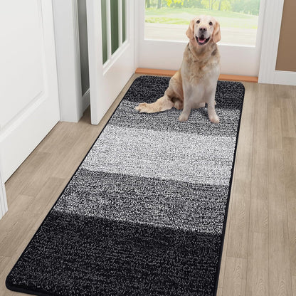 Smiry Dog Door Mat for Muddy Paws, Absorbs Moisture and Dirt, Low-Profile Entryway Mat with Non-Slip Backing, Entry Indoor Outdoor Doormat for Inside Floor (30x20 Inches, Grey, Striped)