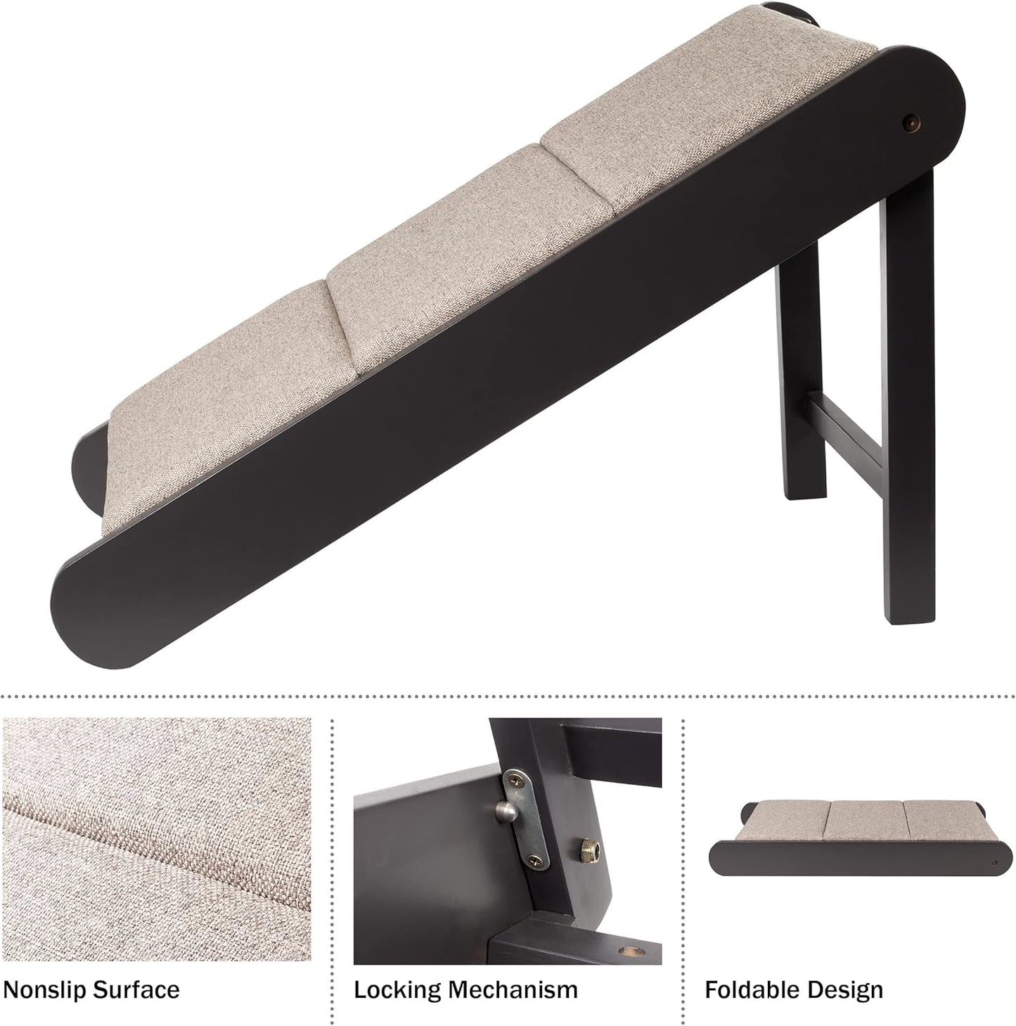 Pet Ramp - Foldable Wooden Dog Ramp for Getting onto Beds, Couches, or Into Vehicles - Dog Accessories for Small Dogs by PETMAKER (Brown)