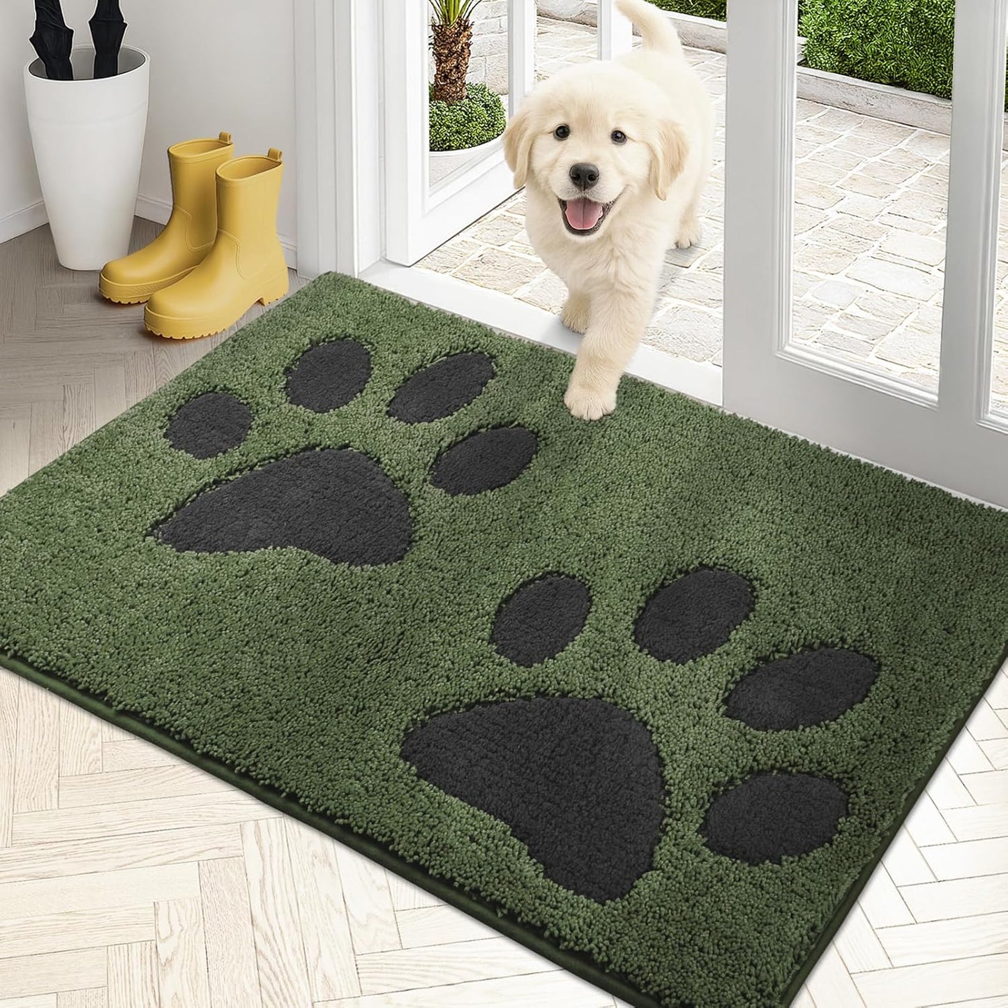 PURRUGS Dirt Trapping Door Mat 20" x 31.5", Non-Skid/Slip Machine Washable Microfiber Entryway Rug, Dog Doormat, Super Absorbent Welcome Mat for Muddy Wet Shoes and Paws, Grey