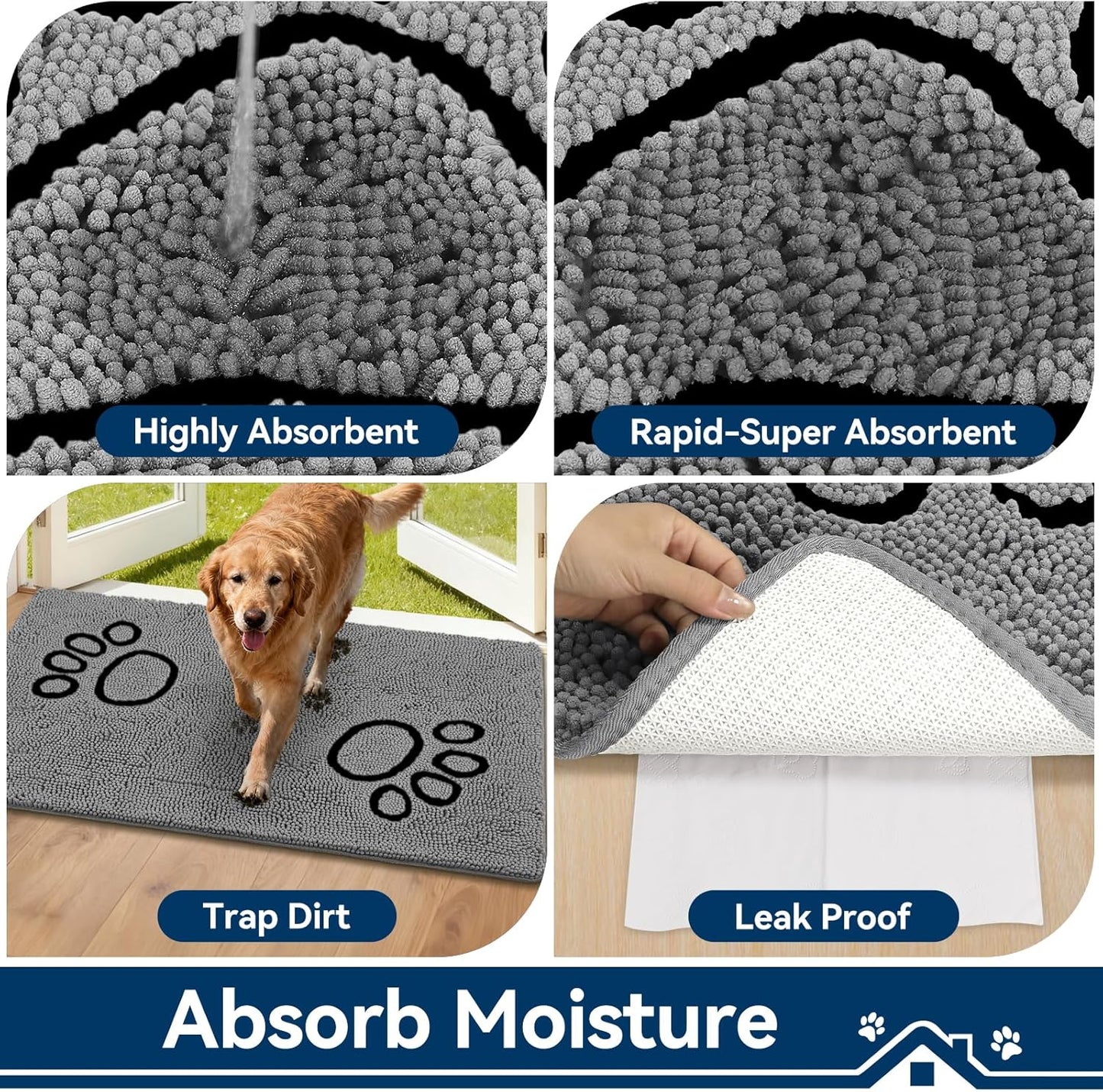 Bcoimo Super Absorbent Dog Door Mat, 30"*20" Anti Slip Mat for Muddy Paws, Pet Rugs for Dirty Paws Washable that Absorbs Moisture and Dirt, for Dog Cage and Pet Resting Carpet