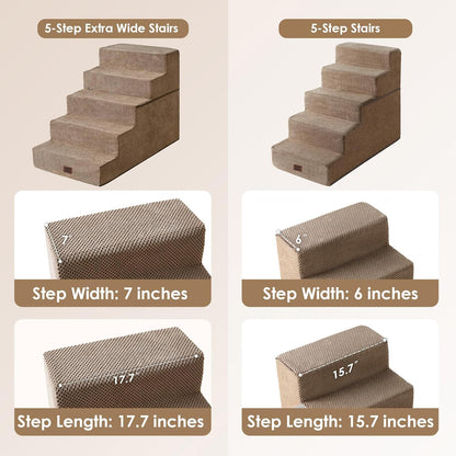 EHEYCIGA Dog Stairs for High Bed 22.5" H, 5-Step Dog Steps for Bed, Pet Steps for Small Dogs and Cats, Non-Slip Balanced Pet Ramp Indoor, Grey