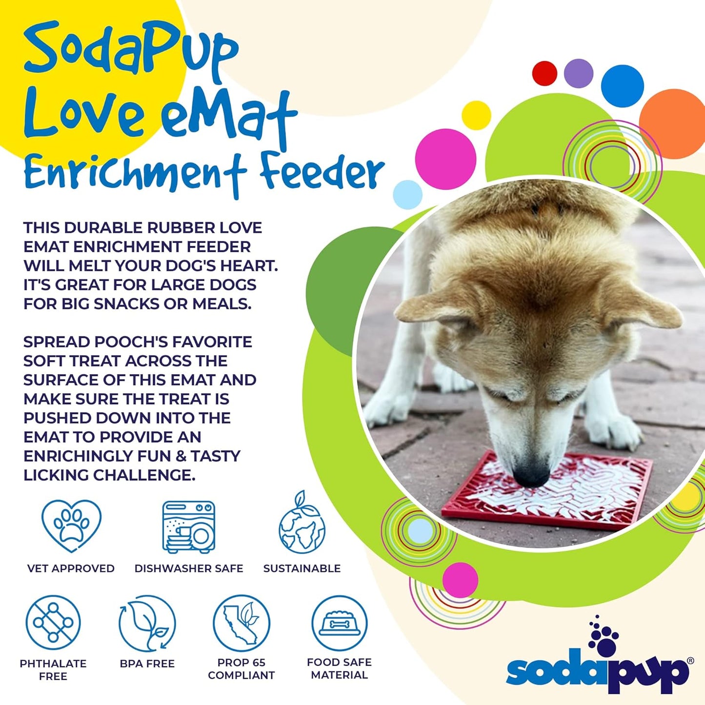 SodaPup Flower Power eMat – Durable Lick Mat Feeder Made in USA from Non-Toxic, Pet-Safe, Food Safe Rubber for Mental Stimulation, Avoiding Overfeeding, Fresh Breath, Digestive Health, & More