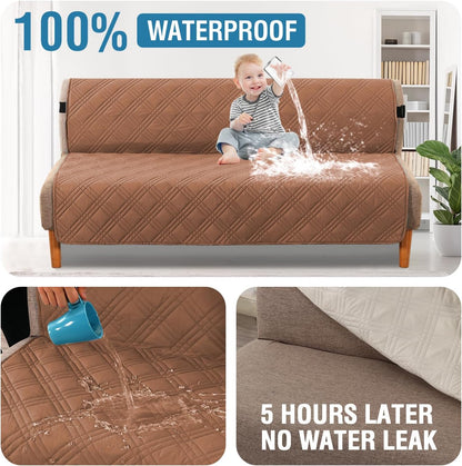 H.VERSAILTEX 100% Waterproof Slipcovers for Couches and Sofas Modern Pet Couch Cover Thick Soft Furniture Protector with Elastic Straps(Sofa, Lily Pad/Beige)