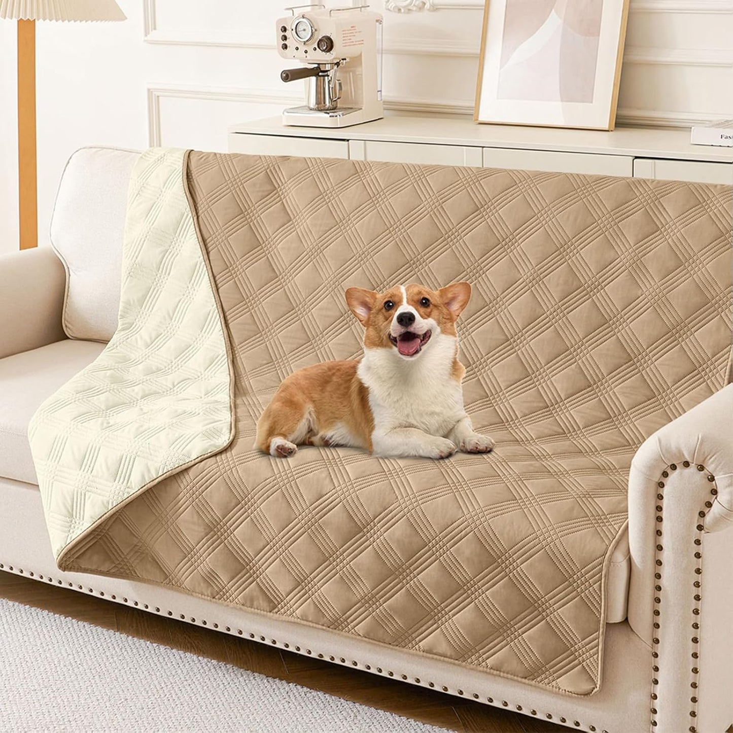 hyha Waterproof Dog Bed Blanket, Soft Pet Blankets, Waterproof Couch Cover for Dogs, Reversible Sofa Covers Washable for Furniture (30x70 Inch, Taupe/Beige)