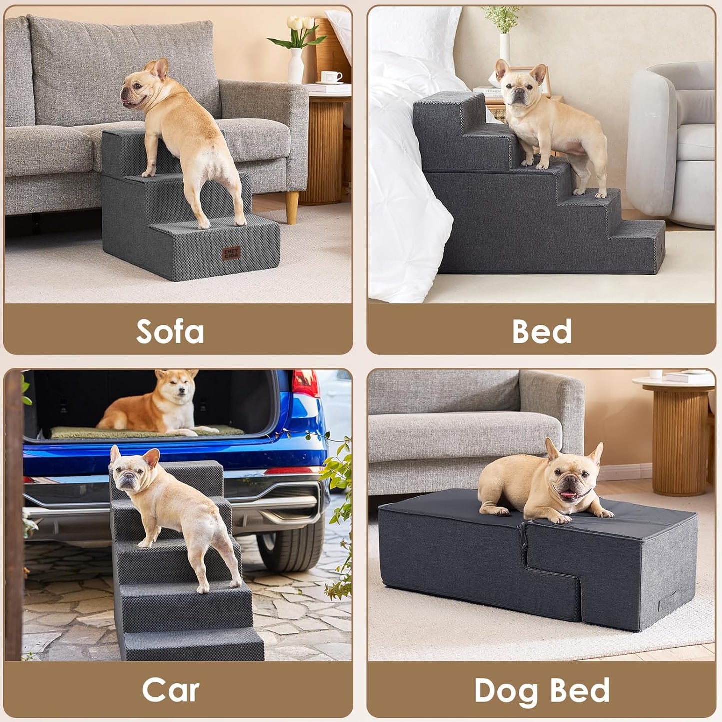 EHEYCIGA Dog Stairs for High Bed 22.5" H, 5-Step Dog Steps for Bed, Pet Steps for Small Dogs and Cats, Non-Slip Balanced Pet Ramp Indoor, Grey