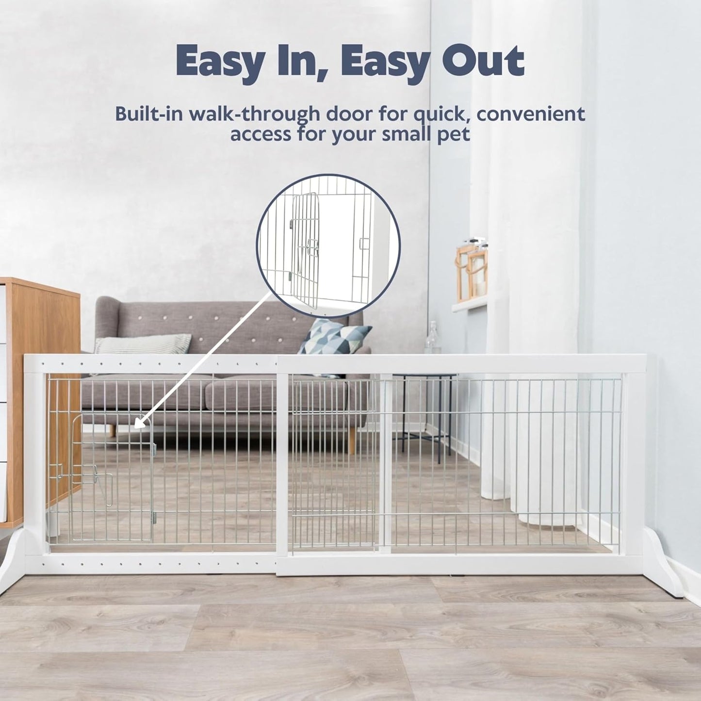Trixie Expandable Wooden Freestanding Pet Gate, 24-in Tall Easily Step Over Barrier, Fence Expands to Fit Door Openings 25.5 to 42.5-in, Brown