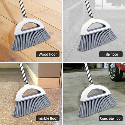 Angle Broom for Hardwood Floors - Soft Bristled Kitchen Broom, Indoor & Office Use (Off White)