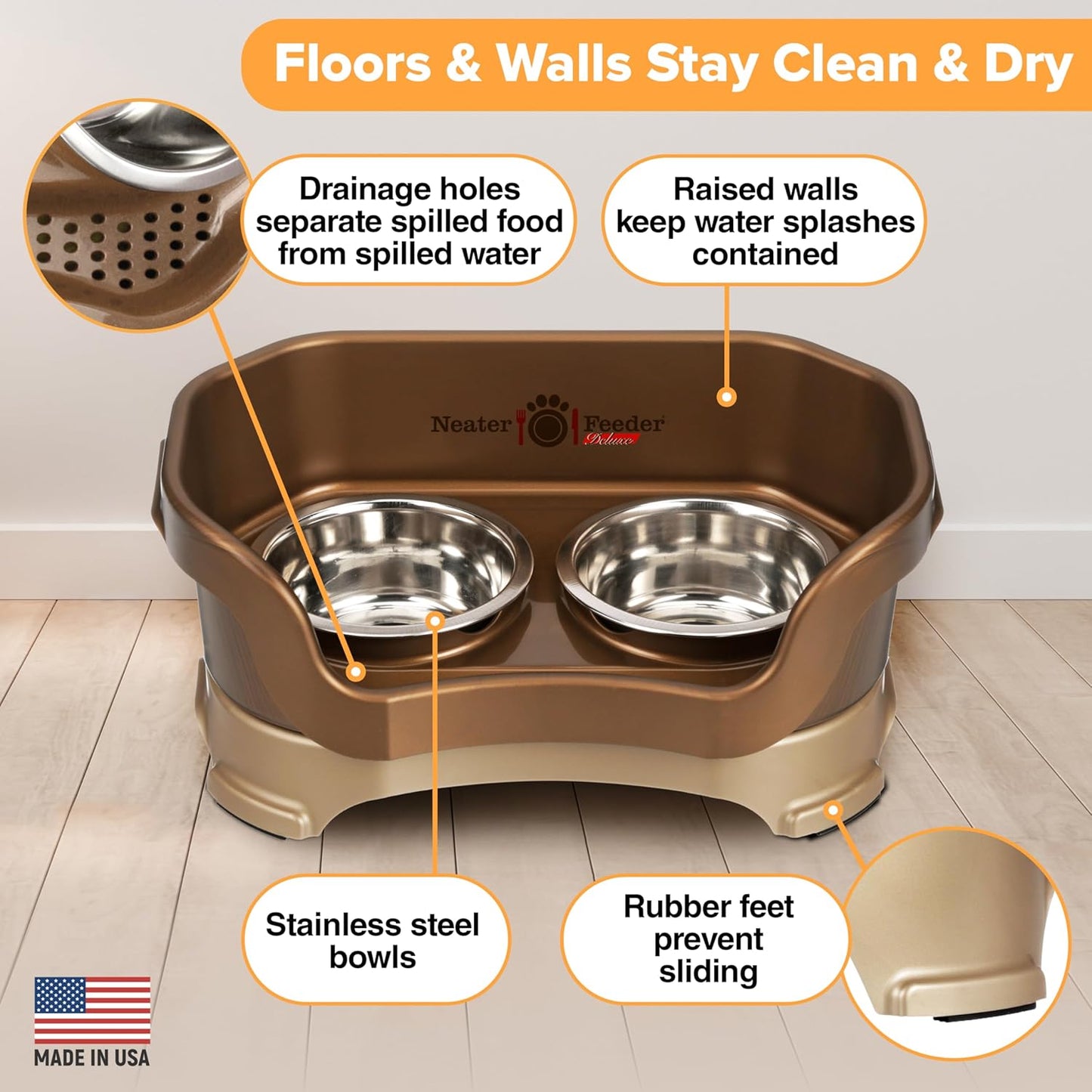 Neater Pet Brands Neater Feeder Deluxe Mess Proof Dog Bowls Elevated for Large Dogs Over 40 lbs, Made in USA, No Spill Raised Dog Food Bowl Stand Feeding Station, Food and Water Bowl Set, Black