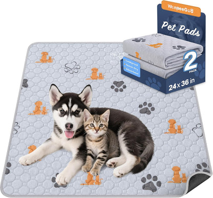 WanpeeGoo Washable Pee Pads for Dogs, 4 Pack Absorbent Reusable Training Dog Pads Pet Puppy Pads, Non-Slip Potty Pads for Whelping, Playpen, Crate, Bed, Grey 18"x24"