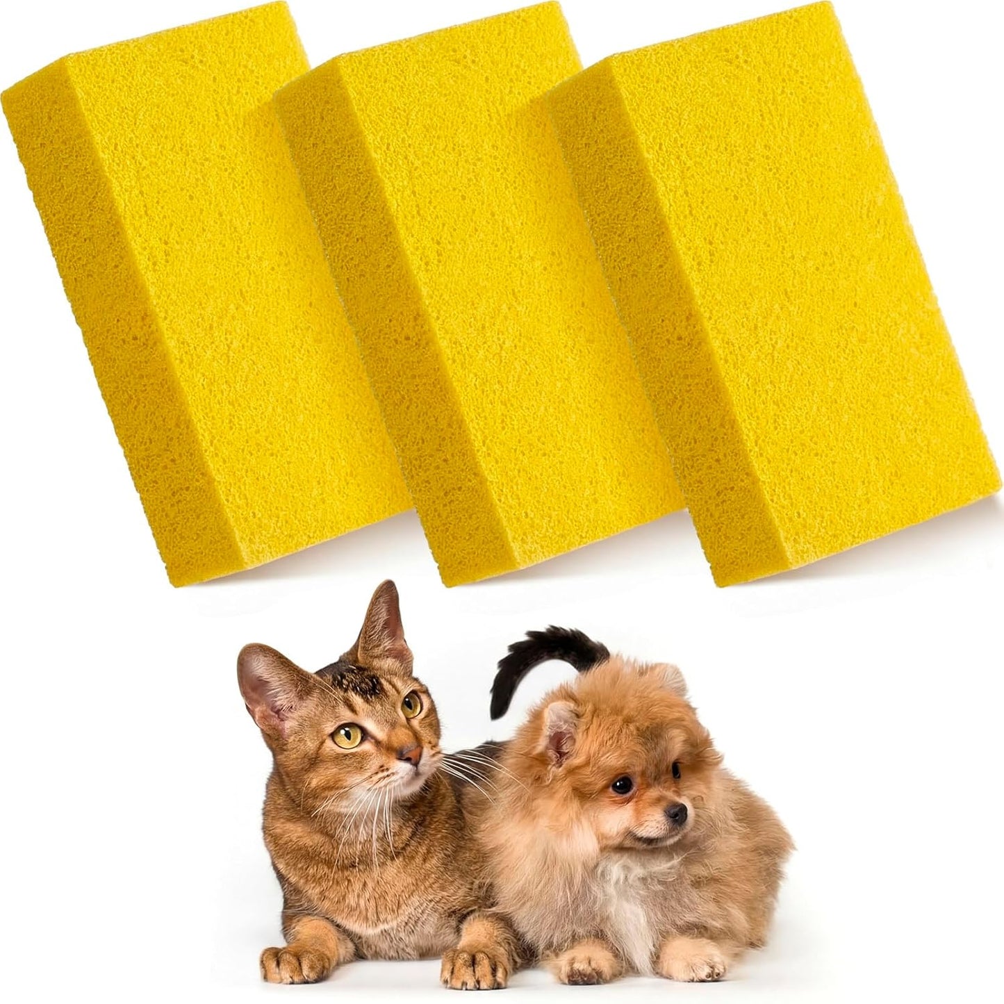 2 Pack Pet Hair Remover Sponge Cat and Dog Hair Sponge Rubber Pet Fur Lifter Removal Tool, Remove from Furniture, Carpet, Bedding, Clothing, 6.26 x 3.28 x 1.89 Inch (Yellow)