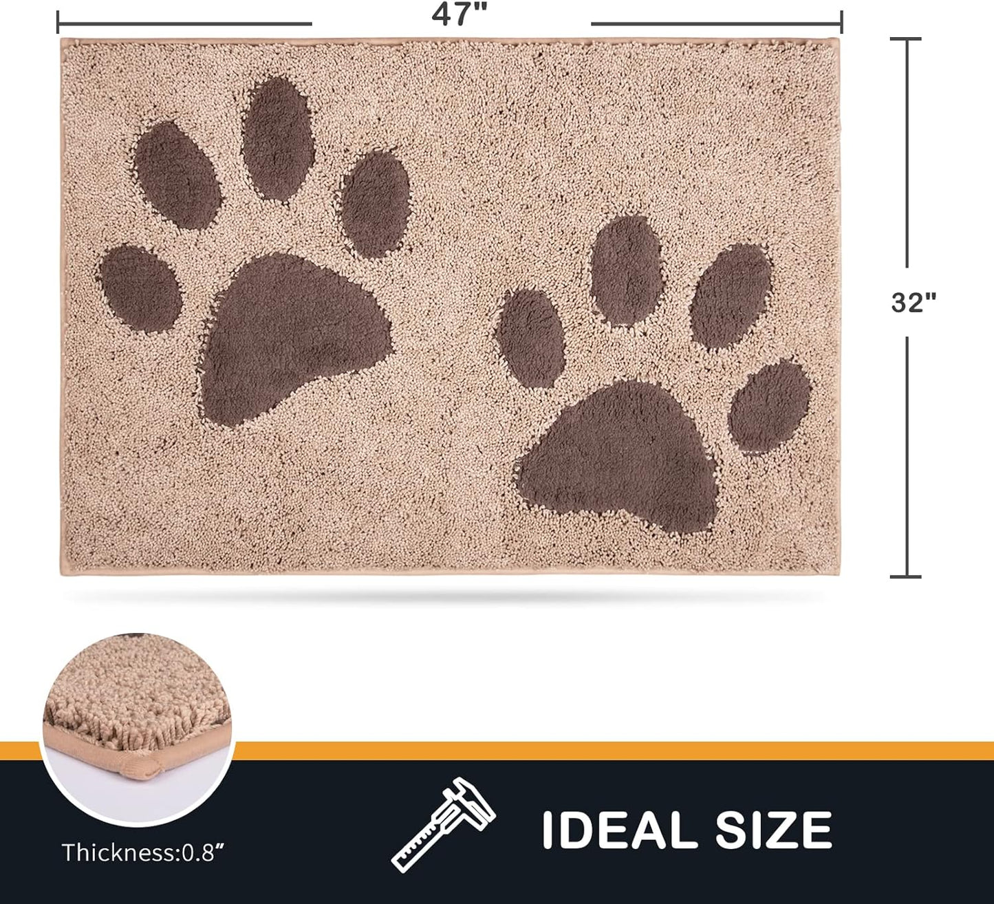 PURRUGS Dirt Trapping Door Mat 20" x 31.5", Non-Skid/Slip Machine Washable Microfiber Entryway Rug, Dog Doormat, Super Absorbent Welcome Mat for Muddy Wet Shoes and Paws, Grey