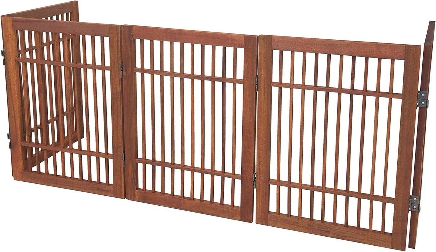 Urnporium Freestanding Wooden Dog Gate for Doorways – Foldable Acacia Wood Pet Gate, No Drill Portable Indoor/Outdoor Puppy Fence Barrier (White Pet Gate, 3 Panel 24" Tall)
