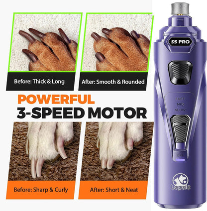 Whisper Quiet Dog Nail Grinder with 4 LED Lights, Safe & Stress-Free for Sensitive Dogs Cats of All Breeds & Sizes, 3 Grinding Bits, 3-Speed, Pet Nail Trimmers, Rechargeable Painless Grooming Kit