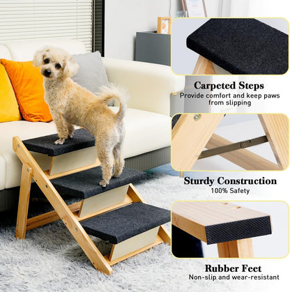 BRIKY 2-in-1 Dog Stairs/Ramp with 4 Steps, Foldable Dog Stairs for High Beds Cars Couch, Durable Wooden Pet Stairs for Small Medium Large Dogs, No Assembly Required