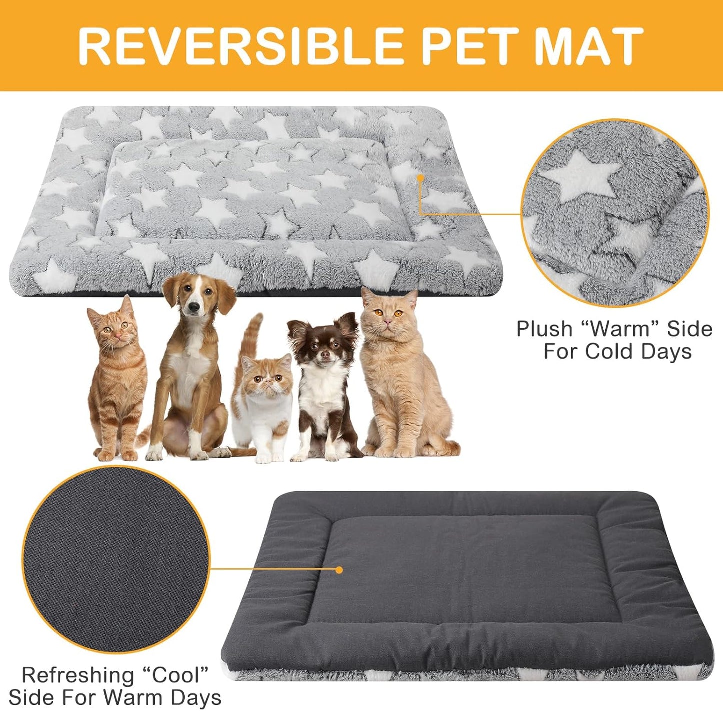 VitalCozy 4 Pcs Dog Crate Pads, Ultra Soft Warm Washable Anti-Slip Kennel Bed Mat for Pets, Reversible, Replaceable, Cage Liner for Small Medium Large Dogs and Cats (18 x 24 x 1.6 Inch,Star,Gray)