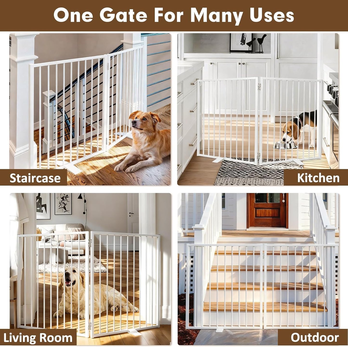 104" Extra Wide Dog Gate, Heavy Duty Metal Freestanding Dog Gate with Door for Indoor & Outdoor, Foldable Pet Fence for Doorways,House,Porch,Deck,Yard,Stairs, Auto Close(4 Panels,Black)