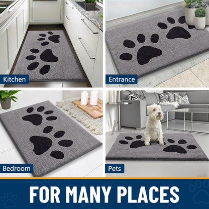 Smiry Dog Door Mat for Muddy Paws, Absorbs Moisture and Dirt, Low-Profile Entryway Mat with Non-Slip Backing, Entry Indoor Outdoor Doormat for Inside Floor (30x20 Inches, Grey, Striped)