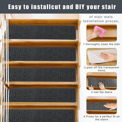 FlowaFoli Stair Treads for Wooden Steps Indoor,8" X 30" (15 in Pack) Stair Treads Non Slip, Machine Washable for Kids Elders and Pets,Beige