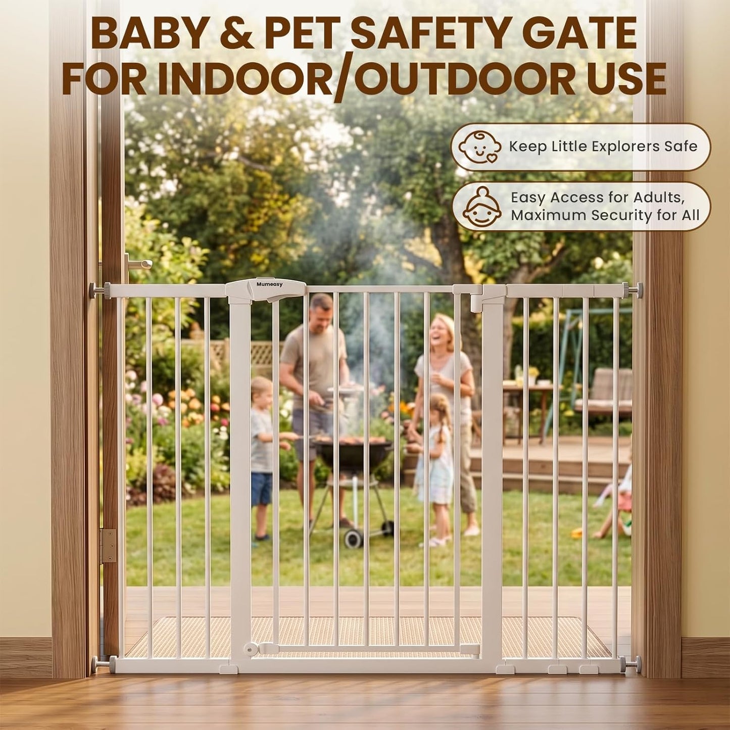Mumeasy Baby Gate Extra Wide, 29.7-51'' Pressure Mounted Dog Gate with Walk Thru Door, Auto Close Pet Gate for House, Stairs, Doorways,Black