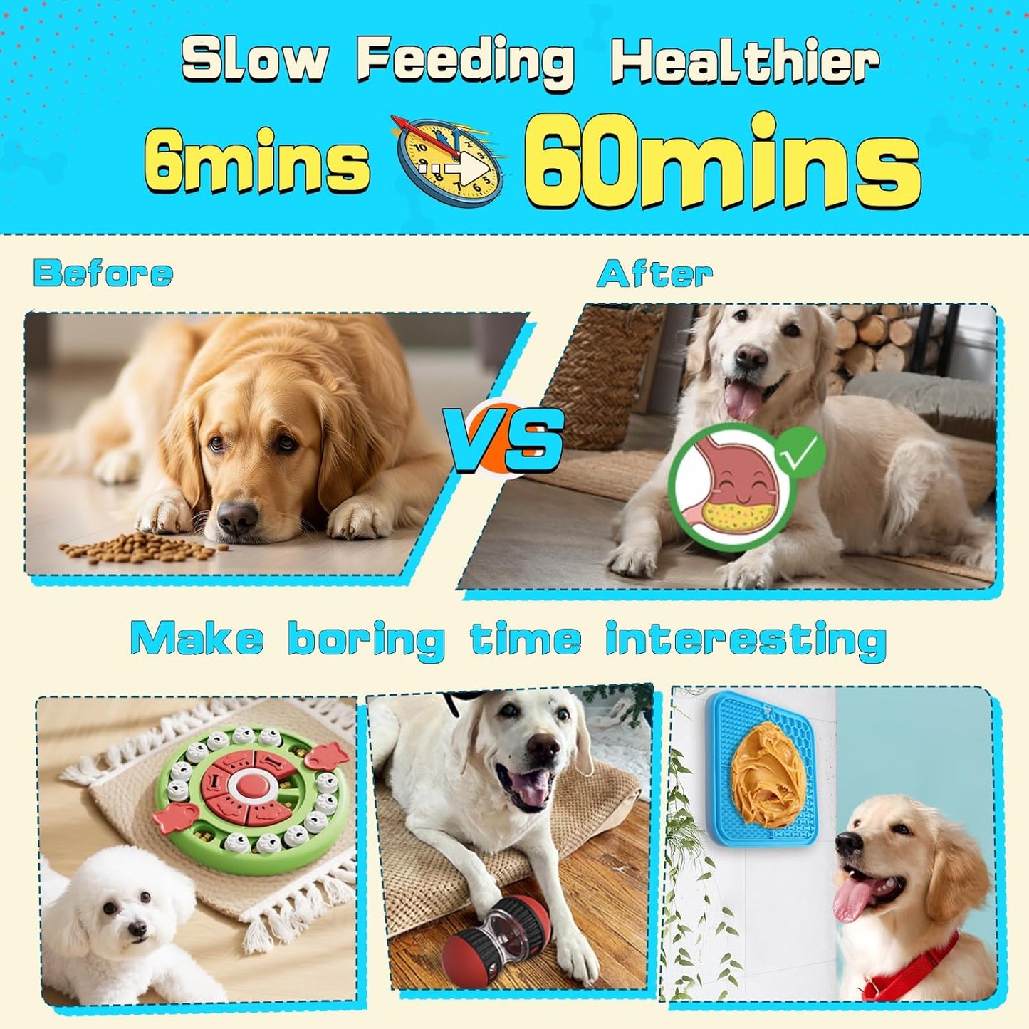 4 in1 Dog Puzzle Toy Set - Slow Feeder & Lick Mat for Puppy IQ Training & Mental Stimulate Treat Dispensing Ball | Pet Enrichment Interactive Toy (4 in 1 Blue+Green)