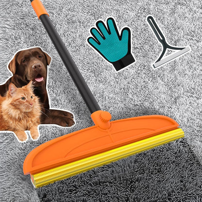 Carpet Rake for Pet Hair Removal, 5FT Reusable Pet Hair Removal Tool with Adjustable Handle, 3 in 1 Lint Remover Dog Cat Fur Remover Broom for Rugs, Mats, Beds, Stairs, Couch
