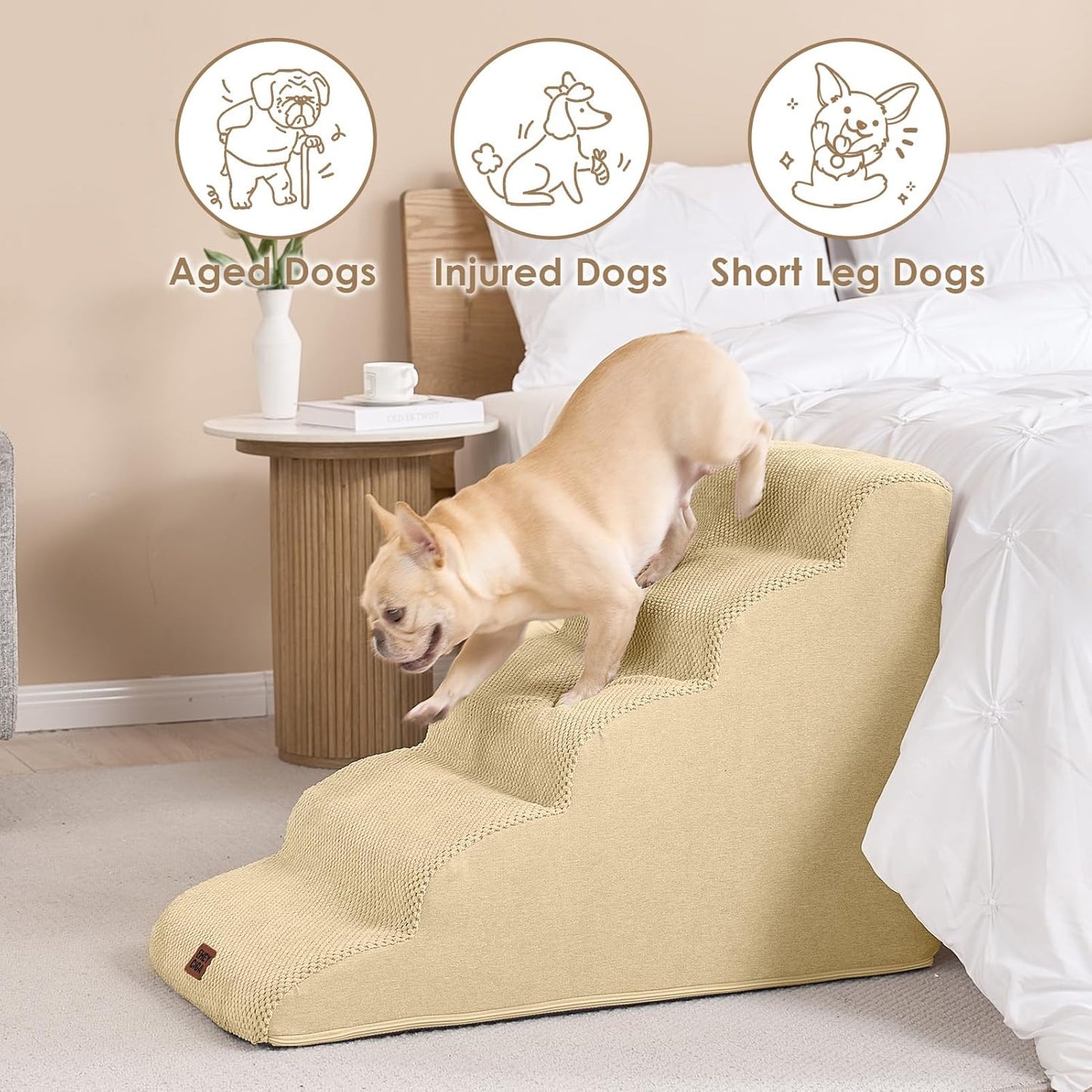 EHEYCIGA Curved Dog Stairs Ramp for High Beds 19.7" H, 4-Step Dog Steps for Small Dogs and Cats, Pet Stairs for High Bed Climbing, Non-Slip Balanced Pet Step Indoor, Grey