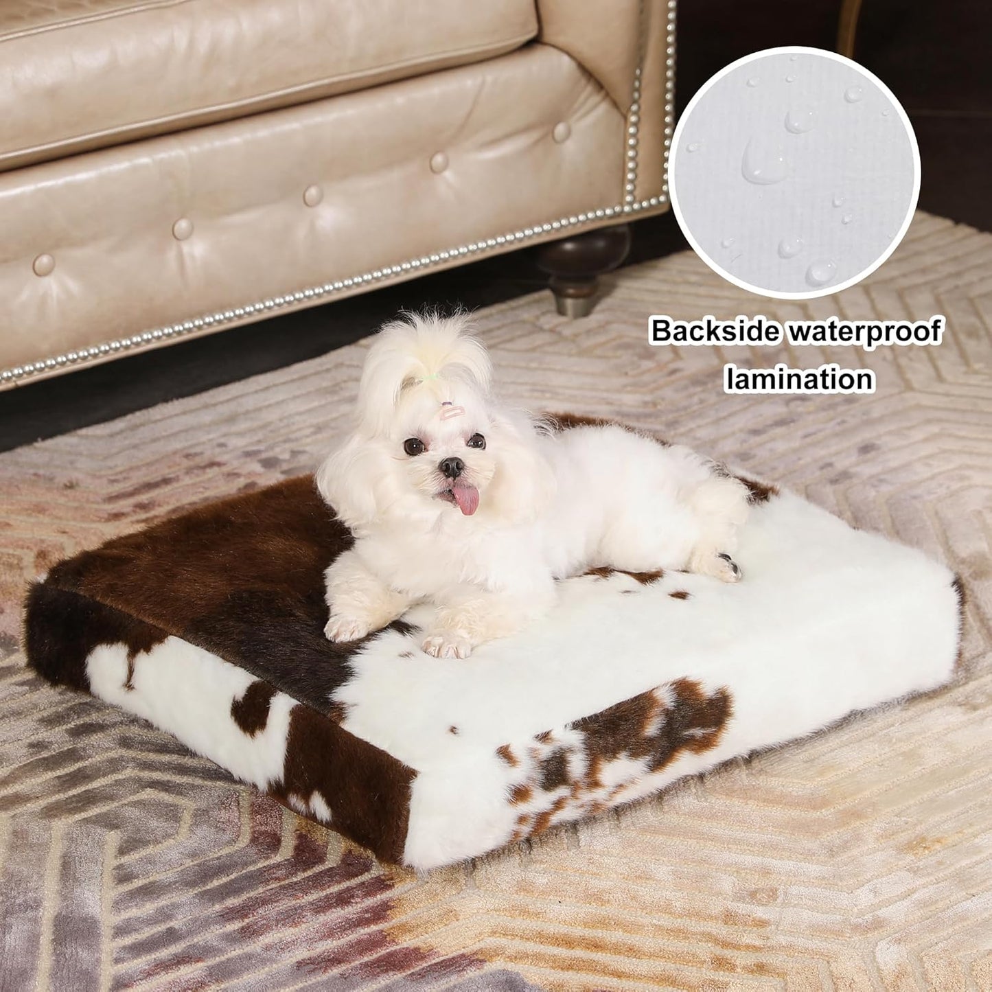 Bedfolks Waterproof Dog Crate Bed, Plush With Removable Washable Cover, Faux Fur Crate Pad for Medium Dogs, Fluffy Kennel 29"x21", Dark Grey