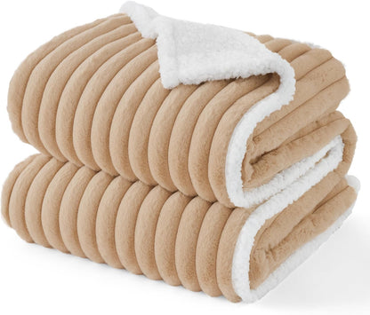 Bedsure ComfyFleece™ Waterproof Dog Blankets for Large Dogs - Soft Pet Cat Blanket Corduroy Fleece for Couch Bed Protector Washable, Cozy Calming Reversible Furniture Protection,50"x60", Cream