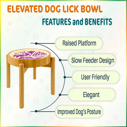 Elevated Slow Feeder Dog Bowls Large Breed - (12-inch-high) - Raised Bowl with Anti-Choking Insert - Stainless Metal and Bamboo